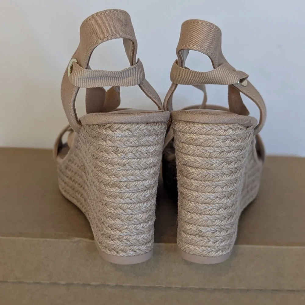 INC Womens Wrapping Ankle Maxx Almond Wedge Platform Espadrille Shoes 9 NWT